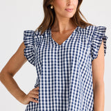 Paz Top - Navy Gingham