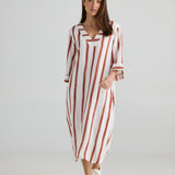 Ray Tunic – Drifter Stripe | Relaxed Linen Blend Midi Dress