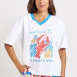 V-neck Boxy Tee - La Dolce Vita Print - BETTY BASICS