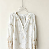 Women's bohemian blouse, Tunisian collar, puff sleeves