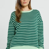 BETTY BASICS -TIDE SWEAT SHIRT -DARK GREEN/GREEN STRIPE
