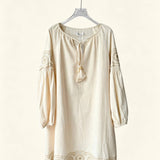 Short embroidered bohemian cotton dress with voluminous sleeves- DURELIA