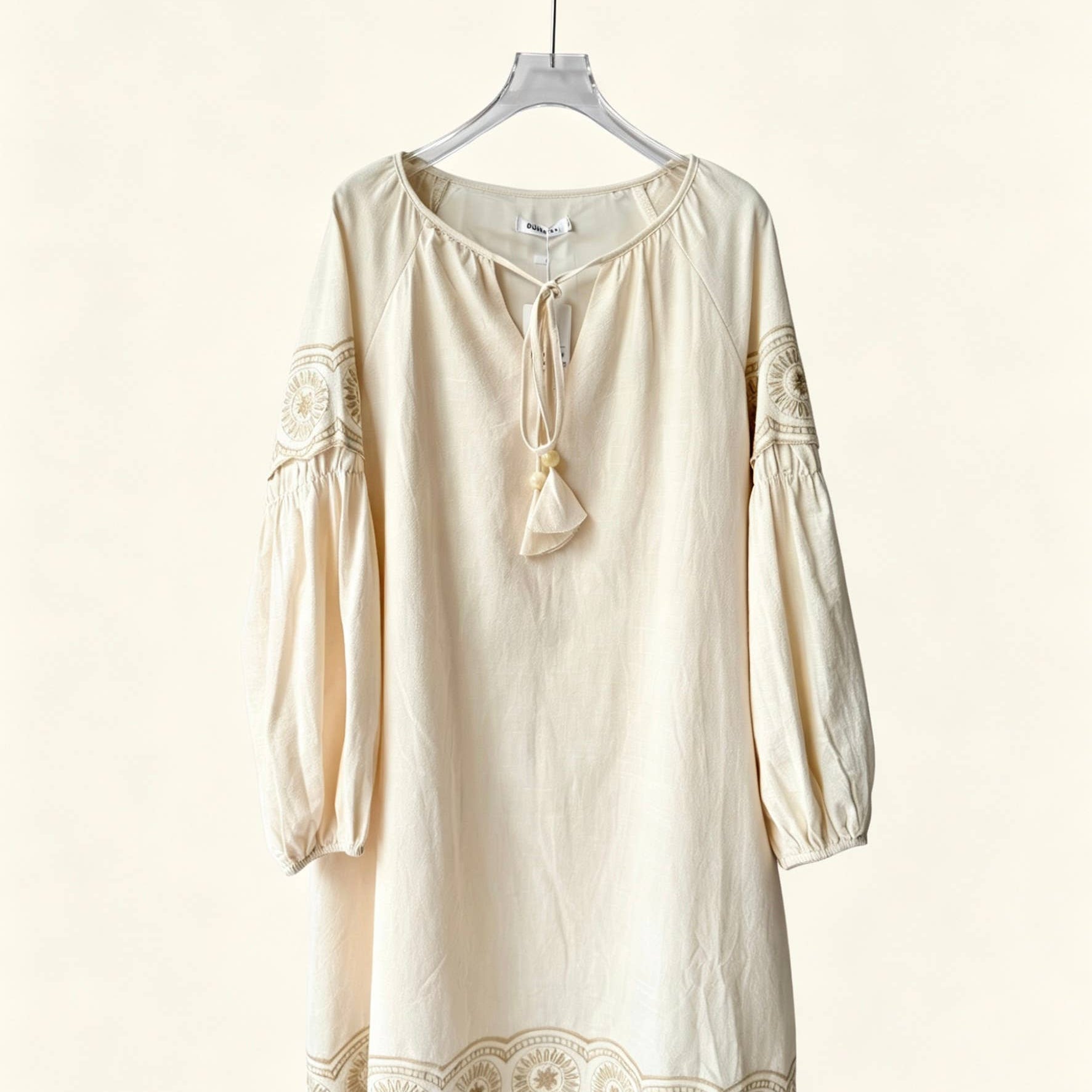 Short embroidered bohemian cotton dress with voluminous sleeves- DURELIA