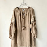 Short embroidered bohemian cotton dress with voluminous sleeves- DURELIA