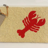 White Lobster Beaded Clutch