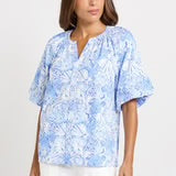 Brontë Blouse - Blue Shell Print - BETTY BASICS
