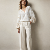 Women's bohemian blouse, Tunisian collar, puff sleeves
