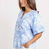 Brontë Blouse - Blue Shell Print - BETTY BASICS