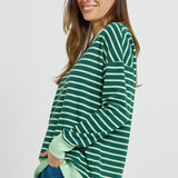 BETTY BASICS -TIDE SWEAT SHIRT -DARK GREEN/GREEN STRIPE