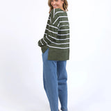 Jayne Stripe Throw On Top Khaki/White Stripe (Pre order)