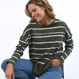 Jayne Stripe Throw On Top Khaki/White Stripe (Pre order)