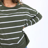 Jayne Stripe Throw On Top Khaki/White Stripe (Pre order)
