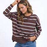 Jayne Throw on Top Chocolate/White Stripe