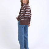Jayne Throw on Top Chocolate/White Stripe