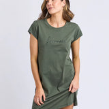 Signature Embroidery Tee Dress Khaki