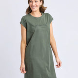 Signature Embroidery Tee Dress Khaki