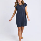 Signature Embroidery Tee Dress Navy