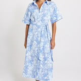 Lucy Shirt Dress - Blue Shell Print - BETTY BASICS