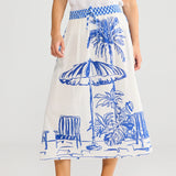 Somara Skirt - Blue Check W Villa Print (pre order)