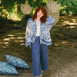 Let The Light In Pixie Duster Cropped Kimono w/ Delft Print