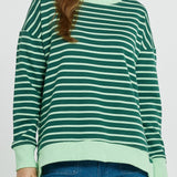 BETTY BASICS -TIDE SWEAT SHIRT -DARK GREEN/GREEN STRIPE