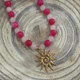 Pink Beaded Sun Charm Necklace
