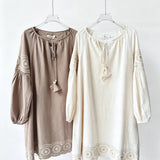 Short embroidered bohemian cotton dress with voluminous sleeves- DURELIA