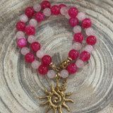 Pink Beaded Sun Charm Necklace