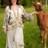 Born To Run Pixie Duster Crop Kimono w/ Wild Horse & Florals