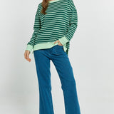 BETTY BASICS -TIDE SWEAT SHIRT -DARK GREEN/GREEN STRIPE