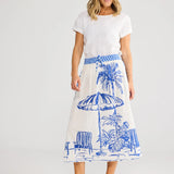 Somara Skirt - Blue Check W Villa Print (pre order)