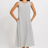 Sabrina Cotton Maxi Dress - Navy Stripe
