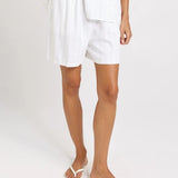 Palm Linen Blend Relax Shorts - White/Black Stripe