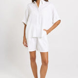 Palm Linen Blend Relax Shorts - White/Black Stripe