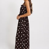 Shirred Maxi Dress - Pink/Choc Polka Dot - BETTY BASICS