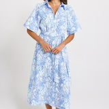 Lucy Shirt Dress - Blue Shell Print - BETTY BASICS