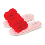 Pom Pom Slippers - Cosy Luxe - Cherry Red