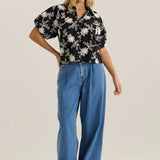 Marlowe Bubble Sleeve Blouse - Black/Cream Floral