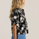 Marlowe Bubble Sleeve Blouse - Black/Cream Floral