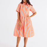 Denver Cotton Dress - Tangerine Stripe