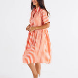 Denver Cotton Dress - Tangerine Stripe