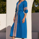 Winnie Linen Tunic Dress in Mediterranean