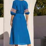 Winnie Linen Tunic Dress in Mediterranean