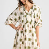 Alfina Dress - Ivory Palm Print
