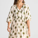 Alfina Dress - Ivory Palm Print