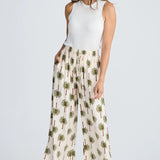 Fly Away Pant - Ivory Palm Print