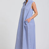 The Freya Shirt Dress - Navy Stripe