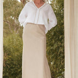 Katie Bias Cut Linen Skirt in Natural
