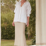 Katie Bias Cut Linen Skirt in Natural