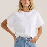 Mira Crochet Tee - White